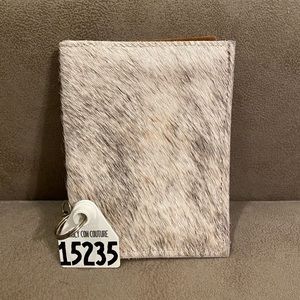 Holy Cow Couture unisex cowhide wallet. White/grey